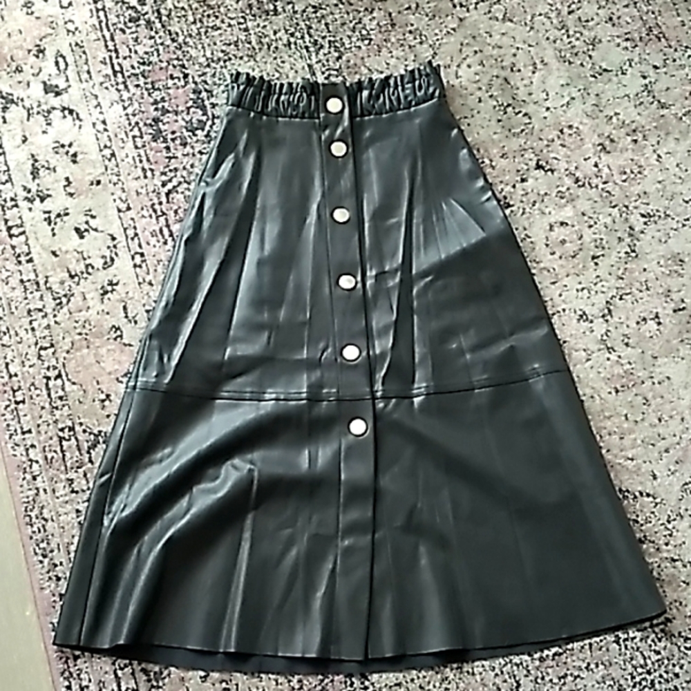 Faux leather midi skirt